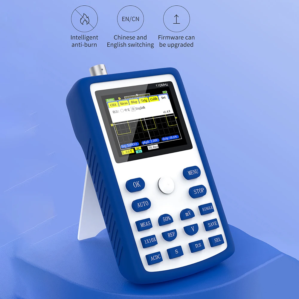 DSO1C15 Digital Oscilloscope 110MHz Analog Bandwidth 500MS/s Sampling Rate Handheld Oscilloscope Support Waveform Storage