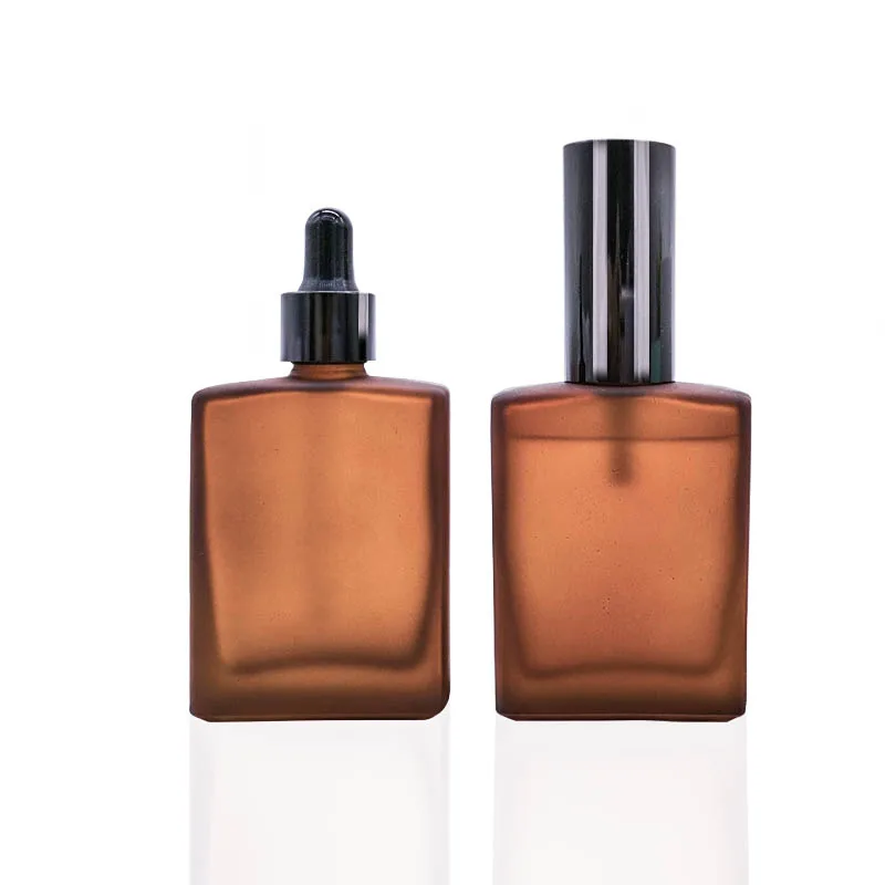 Ready to ship 30ml 50ml 100ml Frosted Matt Brown Square Essential oil bottle