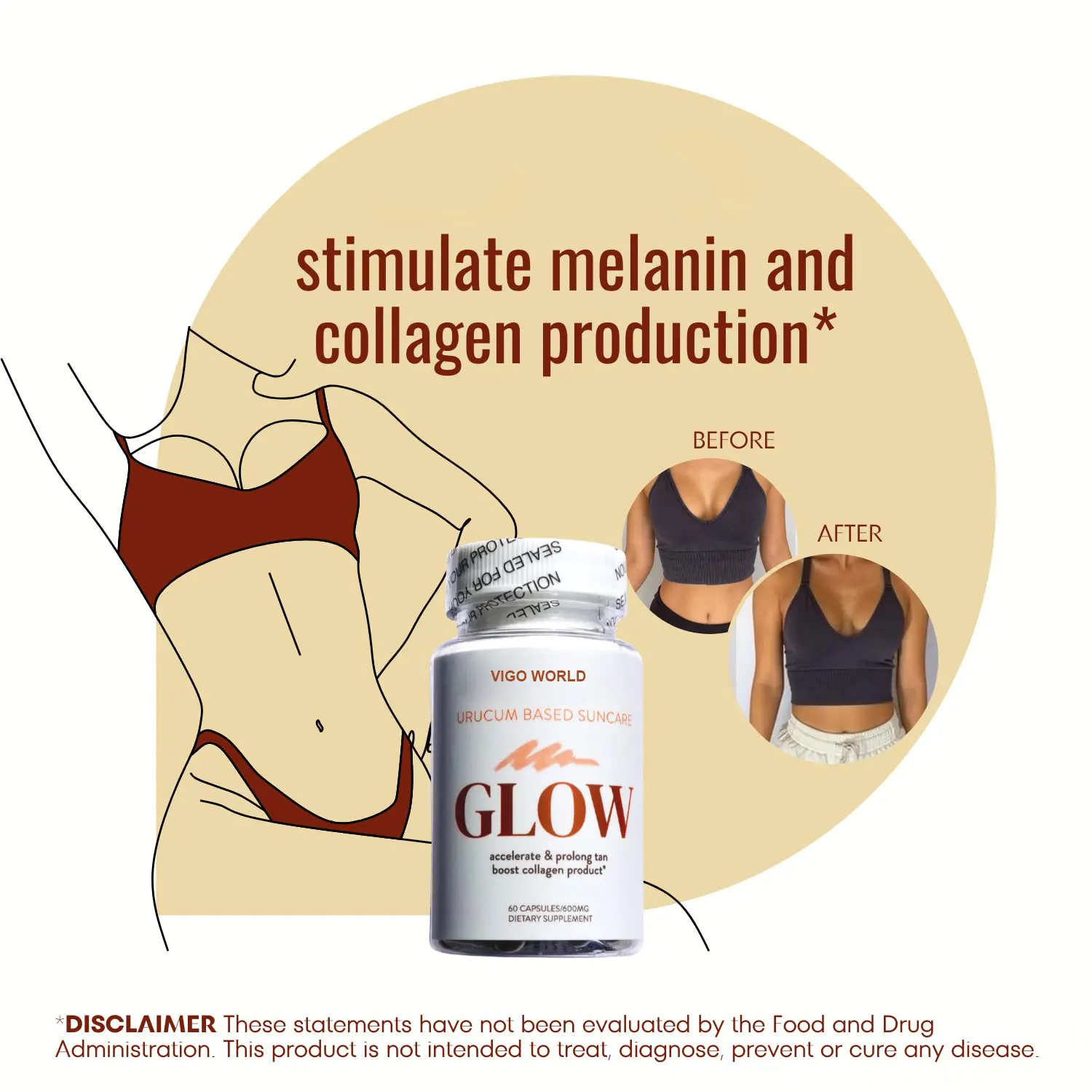 Natural Glow Vitamins A Capsules Antioxidants Melanin Collagen Tanning Pills for Men & Women Skin Health