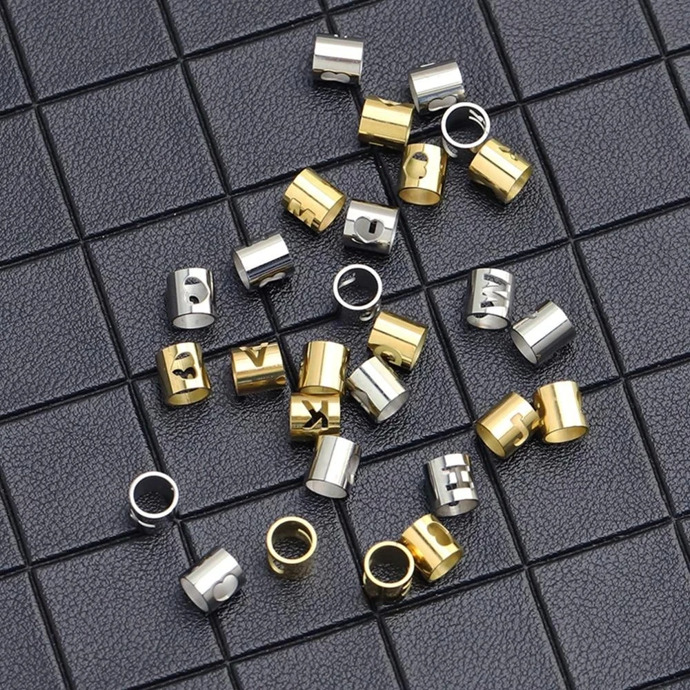Stainless Steel Gold Color Single Letter Beads Hollow A-Z Cylindrical 6cm DIY Making Bracelets Jewelry