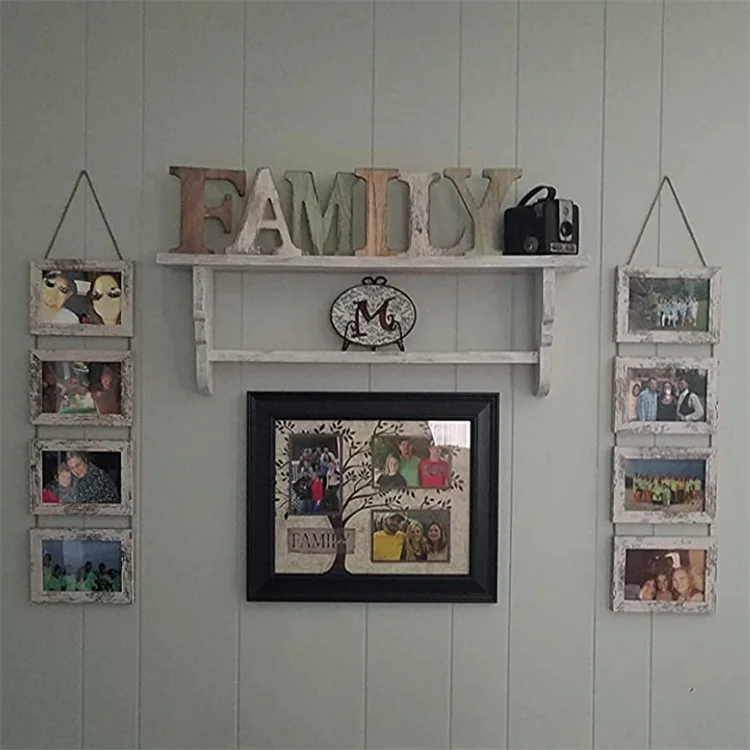 Collage With 8 Opening Distressed White Frames Wooden Wall Hanging Home Decor Wall Collage Picture Photo Frame Set