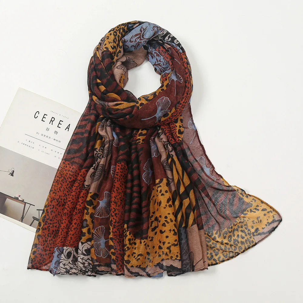 Autumn and winter new Bali yarn print retro striped scarf Fashion cashew stitching warm shawl ethnic headscarf