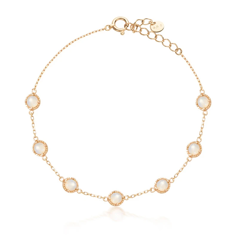 Natural Australian White Opal 9k Gold Colorful Charms Bracelet Girls Lovely Tic-tok Ins Popular Mini Jewel Hand Chain