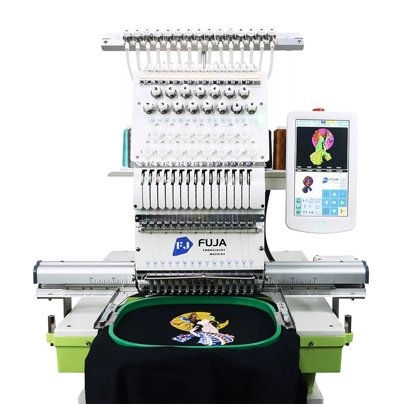 Fuja High Speed Digital Commercial Single Head 12 15 Needles Computerised T Shirt Embroidery Machine Price
