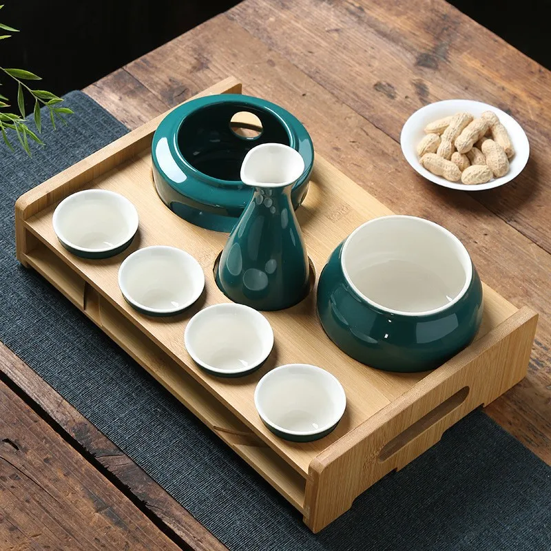 black custom porcelain japanese style warm sake set ceramic sake set cups with warmer pot oem logo