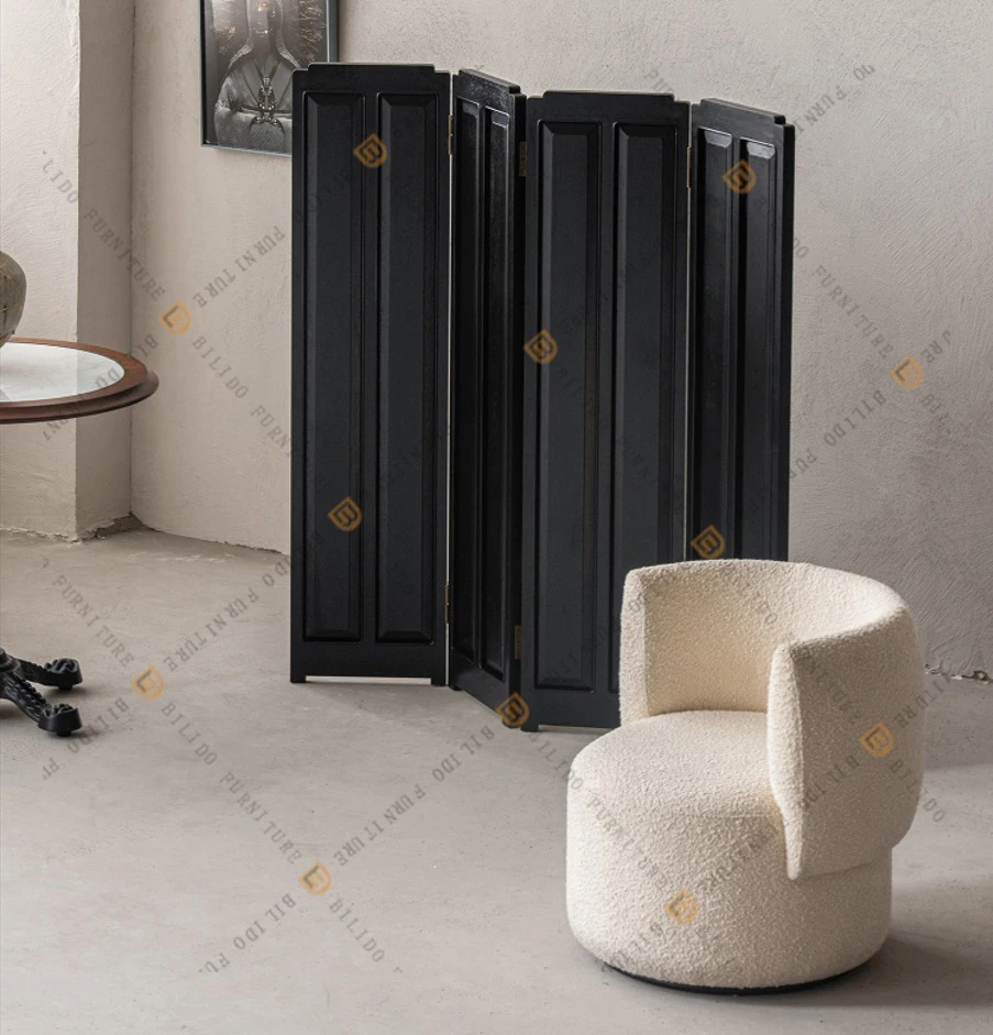 Retro solid wood screen Chinese wabi-Sabi tea room folding screen partition cafe study