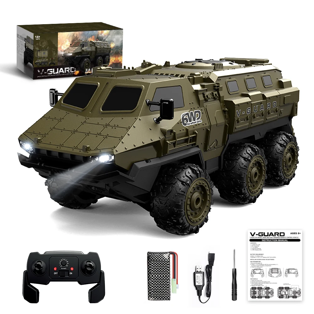 2.4g 1:16 Six-wheeled Armored Remote Control Vehicle Simulates Carrier Truck Climbing Model Toy Car At High Speed 20km/h