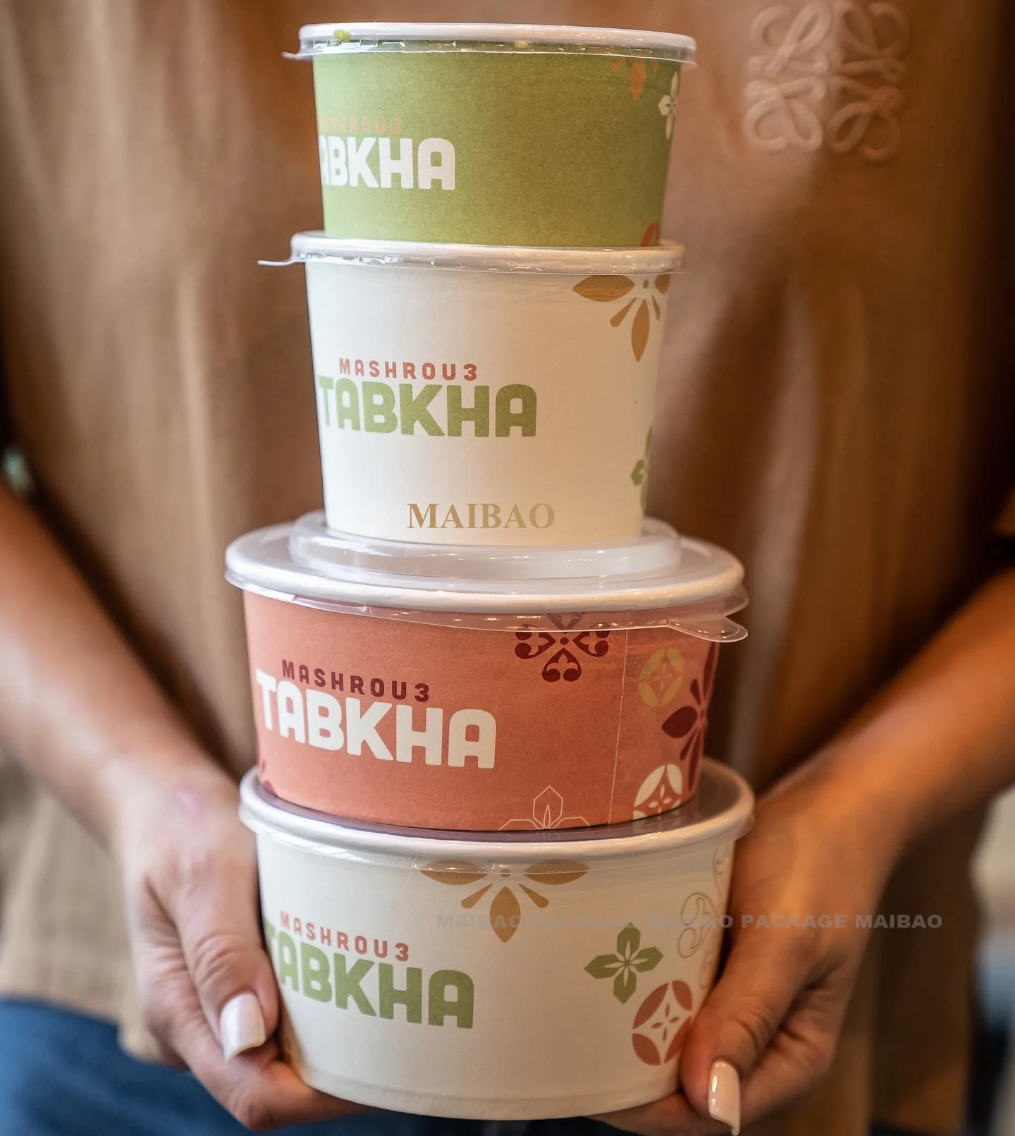 100% Eco Friendly Biodegradable Food Packaging Cup Bowl Pla Pe Coating Disposable Brown Round Kraft Paper Salad Bowl With Lid