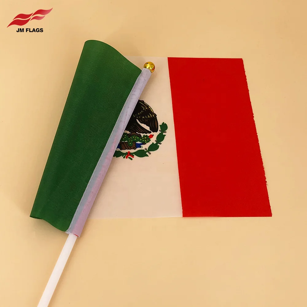 Wholesale Mexico Flags Hand Flag National Day Decoration Polyester Mexico Stick Flags