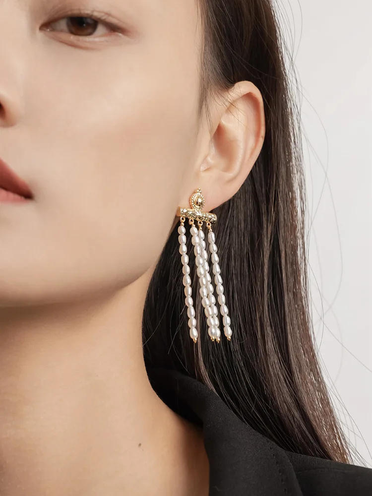 
Natural Freshwater Pearl Earrings Vintage Tassel Pearl Earrings Jewelry Women 