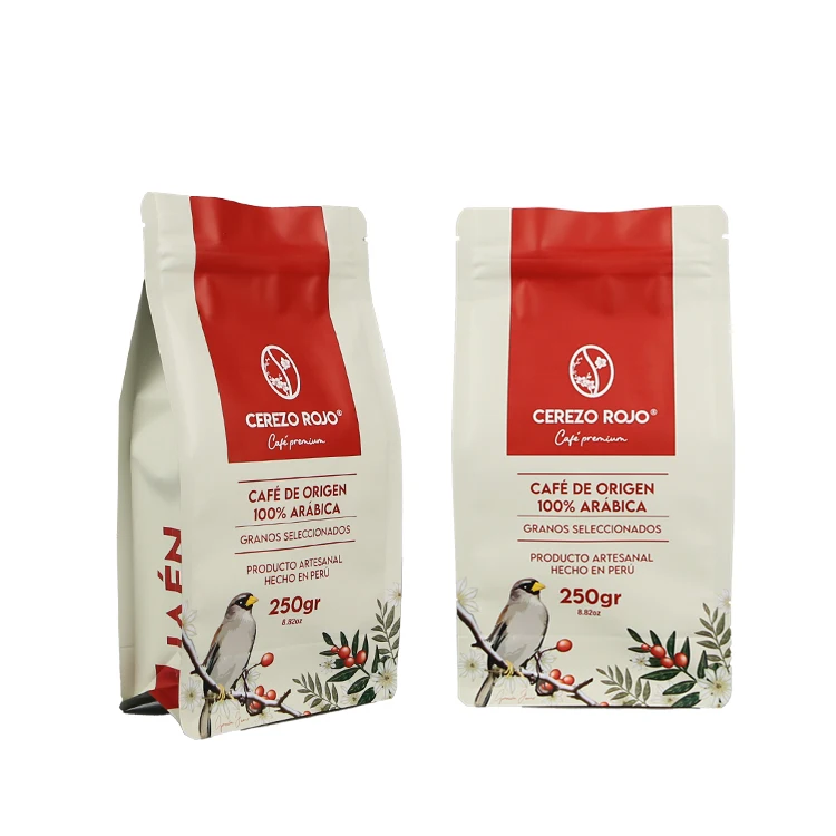 Eco Friendly Personal Design Logo Recyclable 250g 350g 500g 1000g Custom Color Eight-Sided Sealed Coffee Bag Package