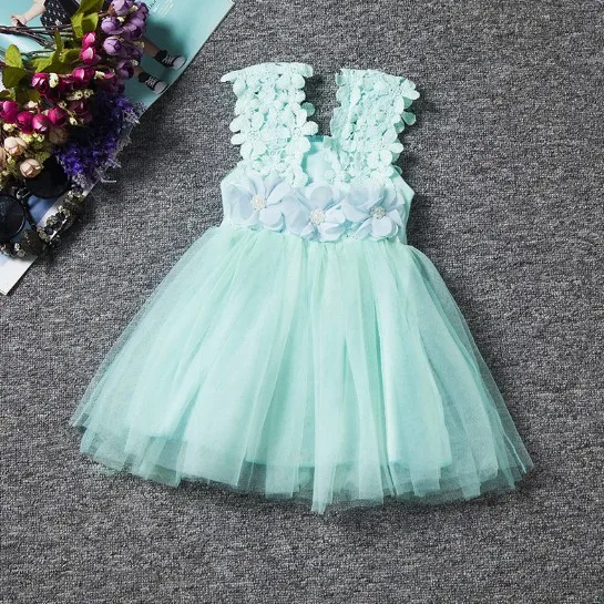 Lovely Little Children Girl Summer Lace Yarn Sleeveless Dress Clothes