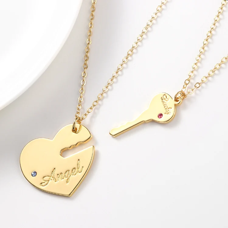 
Stainless Steel Rose Gold Plated Heart Key Custom Name Necklace for Lover Couple 