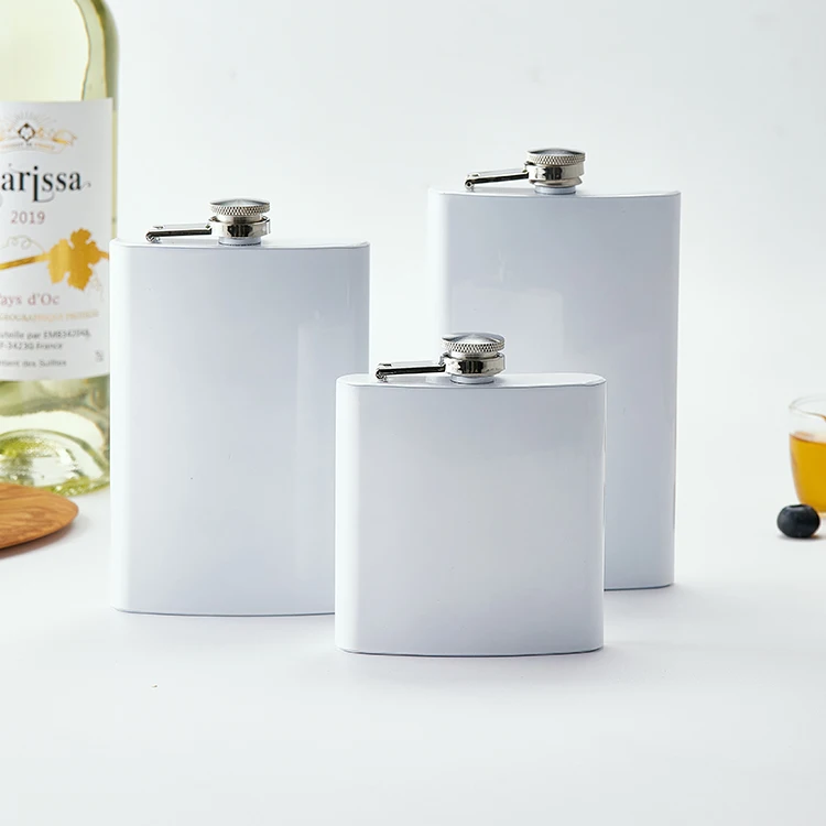 Wholesale Premium 18 oz Powder Coated White Stainless Steel Hip Flask for Camping Travel