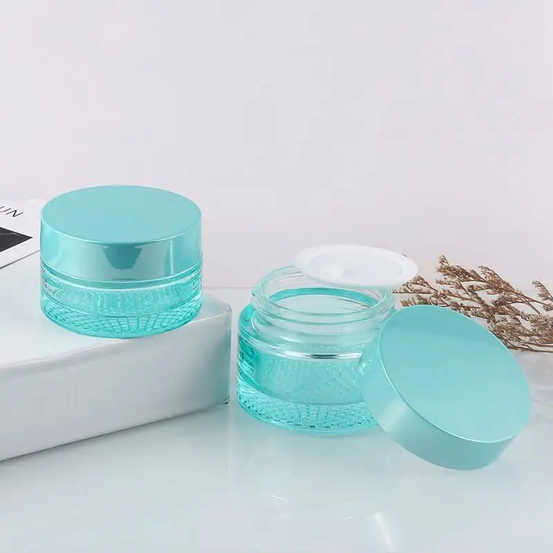 Customized Blue 10g 20g 30G 5G Lotion Moisturizing face cosmetics glass empty cream jar