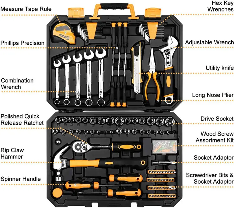 158 Piece hand Tool Set General Household Hand Tool Kit Auto Repair Tool Set with Plastic Toolbox Storage Case