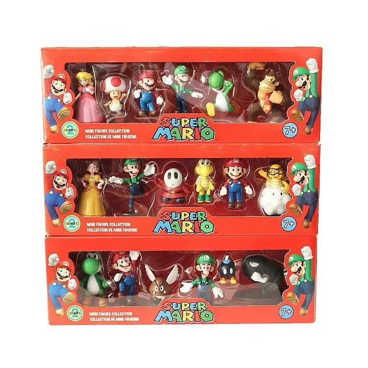 HOT Real Mini size 2.5 inch 3-8cm 6pcs Mario sets PVC Action Figure Toys with  Mario Bros Figure color box