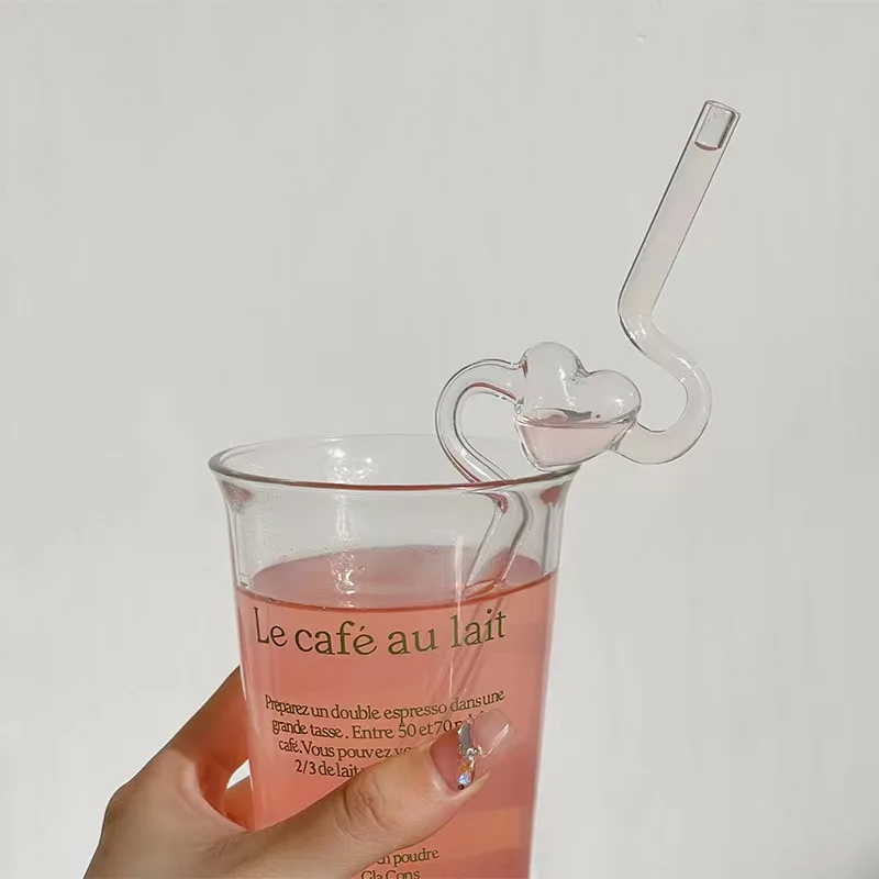 factory direct sell heart shaped curved straws colored reusable glass straws