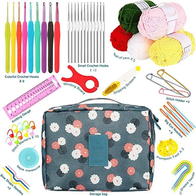 58PCS Crochet Kit Beginners Crochet Set with Crochet Yarn, Portable Crochet Hook Set Ergonomic Soft Full Knitting Supplies
