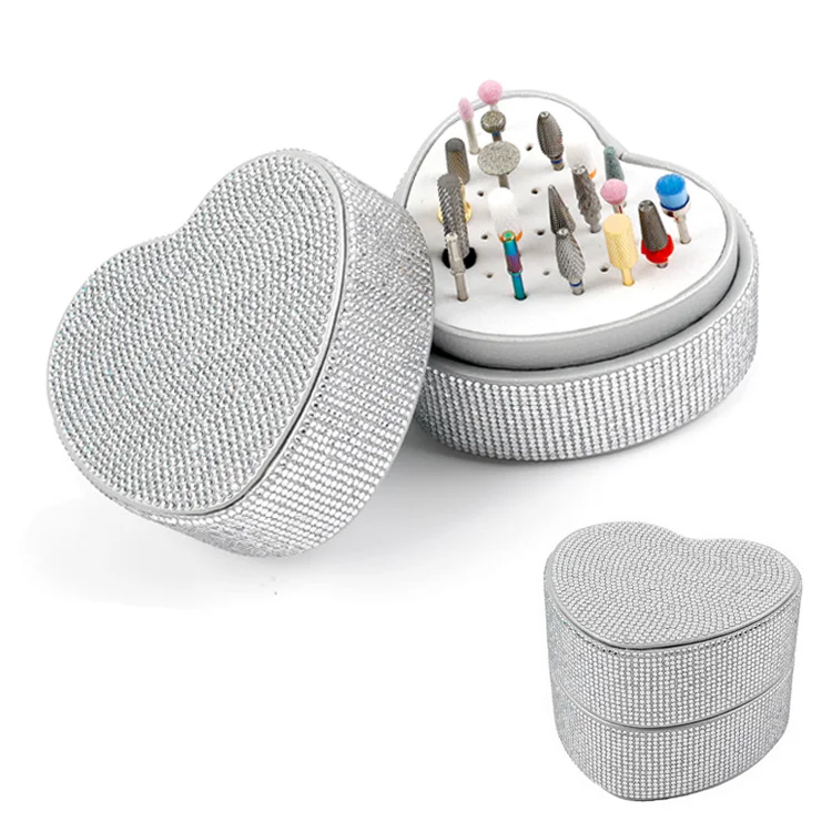 Luxury Other Supplies Manicure Tools Diamonds Heart Nail Drill Bit Box Exhibition Display Nail Bit Holder