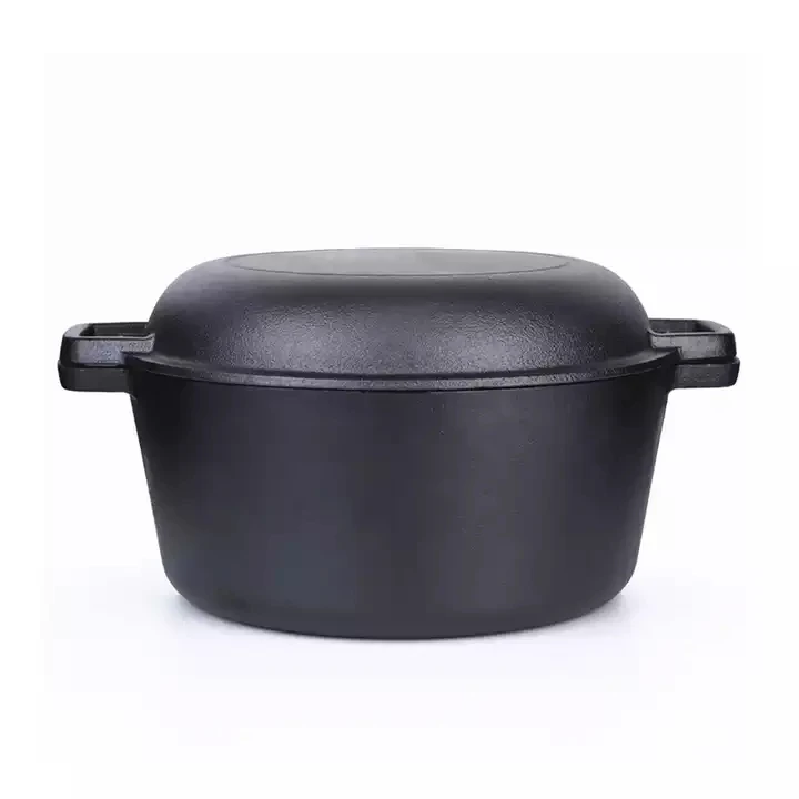 Camping Cooking Pot 2 In 1 Cooker 5 Quart Pre-Seasoned Nonstick Cast Iron Skillet and Double Dutch Oven Set