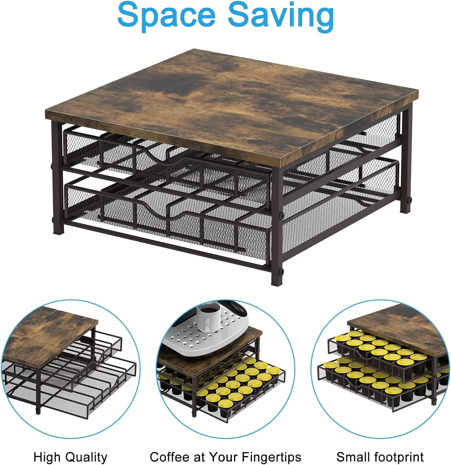 Cup Storage Drawer Holder, 72 Capacity Pods Storage Organizer for Cups Capsule Storage with Sliding Baskets for Coffee Station
