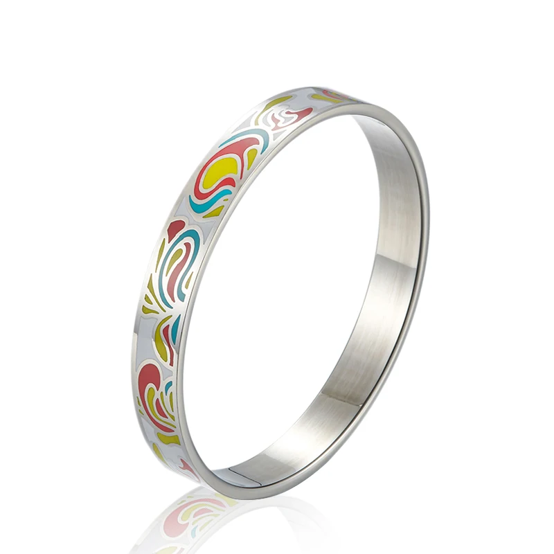 Custom cloisonne stainless steel enamel bracelet wholesale bracelet plated silver bangle