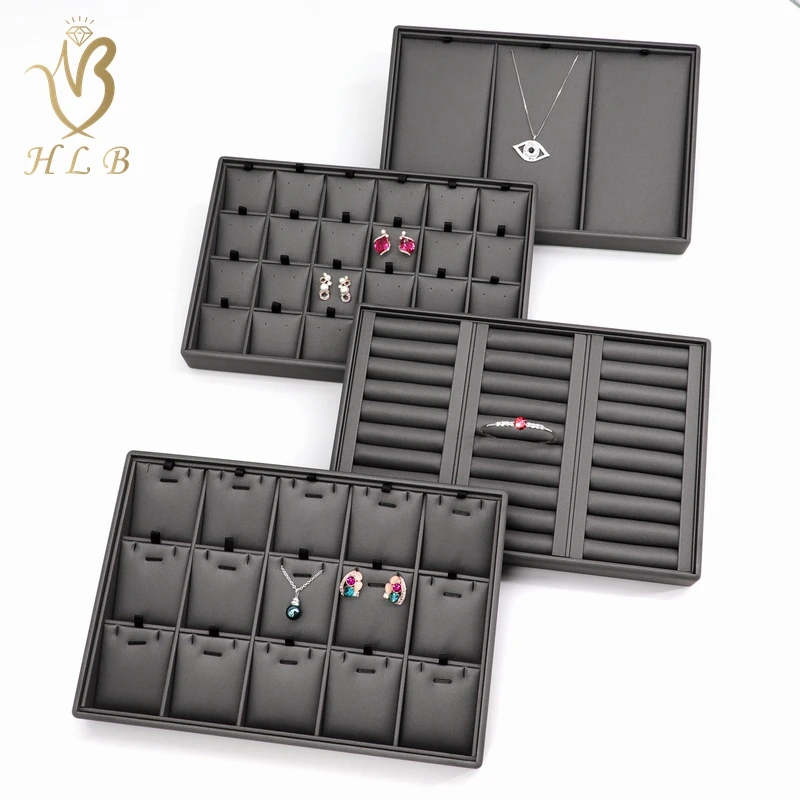 Luxury Stackable jewellery display trays display ring earrings bracelet necklace pu leather jewelry tray