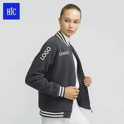 HIC Wholesale Womens 100%Polyester Full Zip Polar Fleece Jacket Sweatshirt with Pockets Custom LOGO Printed Coat