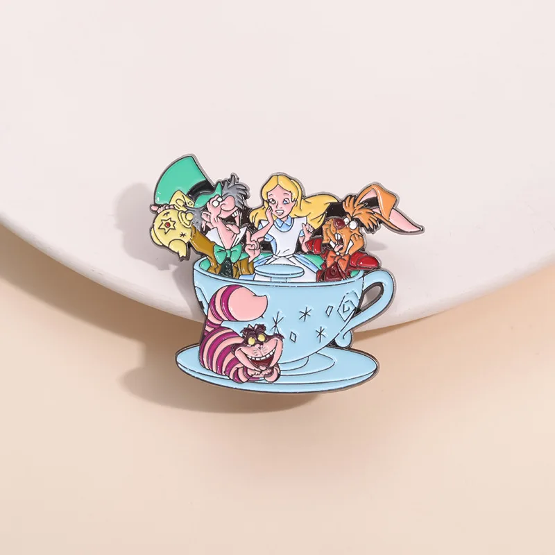 Wholesale new style cute magic princess dress brooch stocked teacup turntable cartoon sleeve soft enamel pin