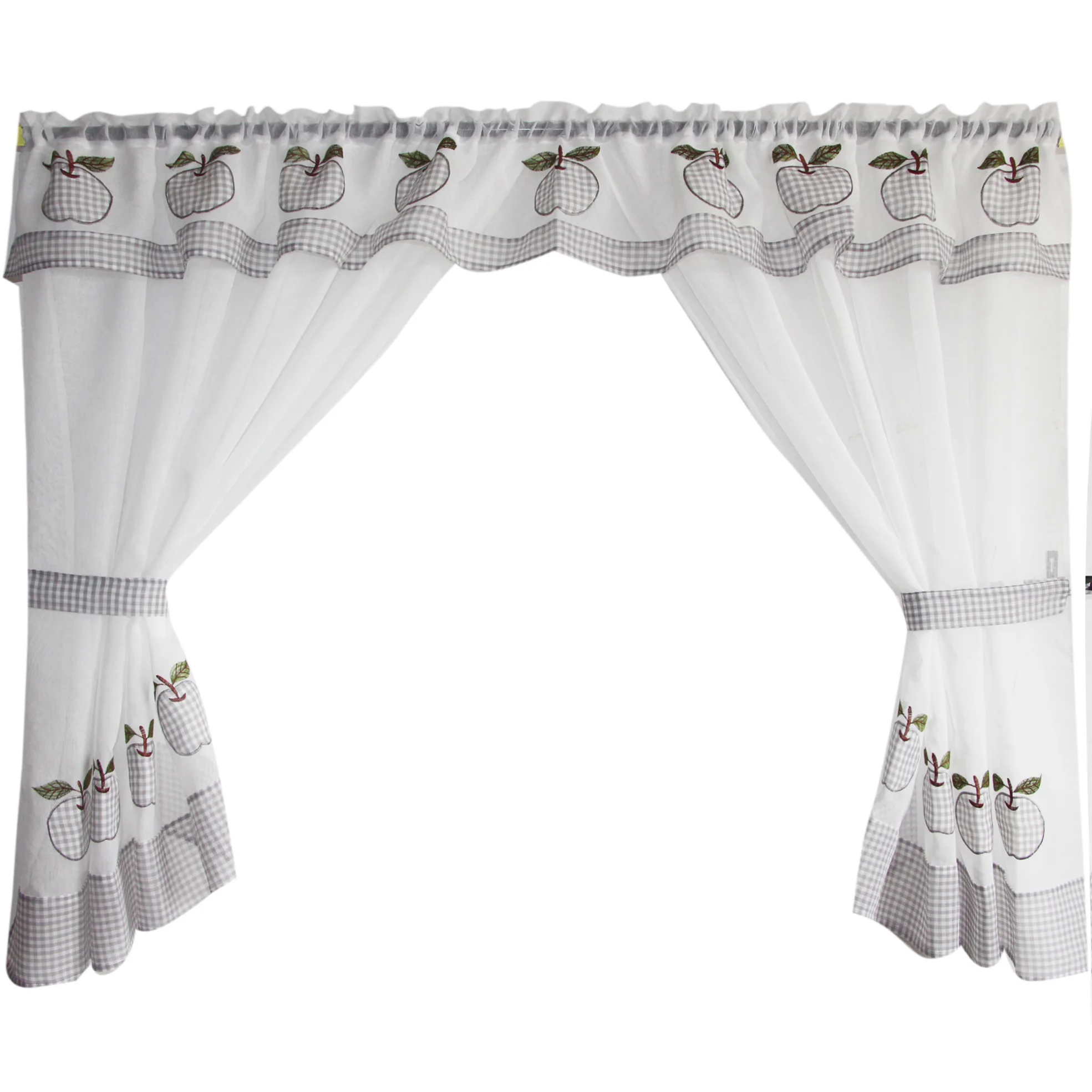 Embroidered kitchen curtains, polyester bamboo semi blackout curtains, no punching printing required