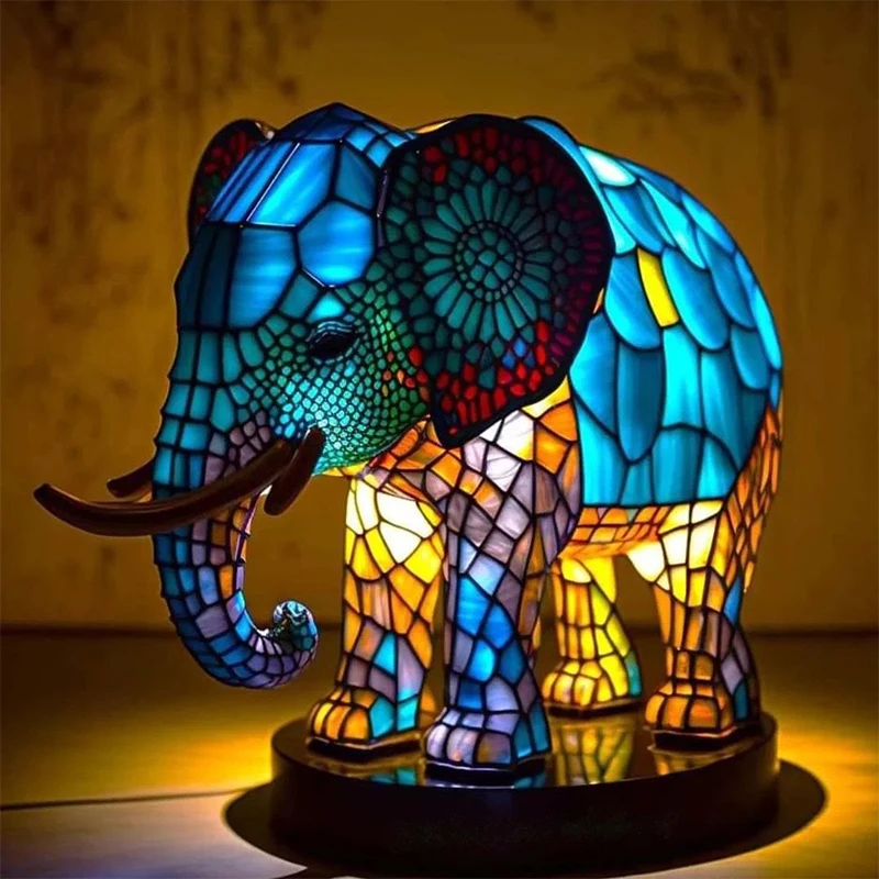 Animal Table Lamp Series Stained Glass Cat Dragon Wolf Horse Owl Dolphin Turtle Elephant Mermaid Table Lamp Night Light