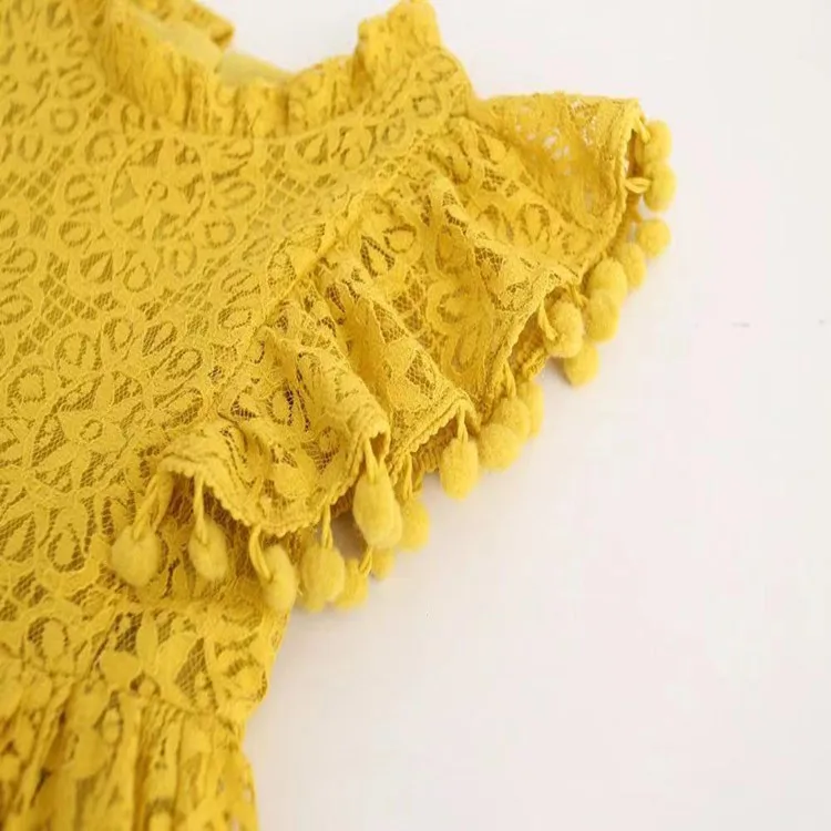 Green Horizon Summer Solid Lovely Lace Baby Princess Dresses 3 color Openwork Design Short Sleeve Girl Dress