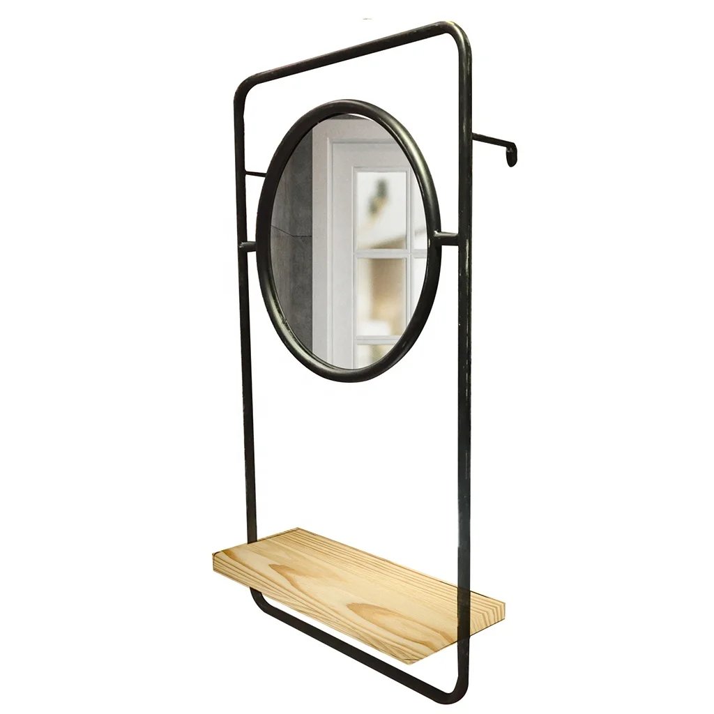 New design metal +wood hanging mirror