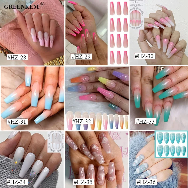 24Pcs Set Private Label Customized Press on Nails French Line Removable Fale Nails Press Designs Finished Nails