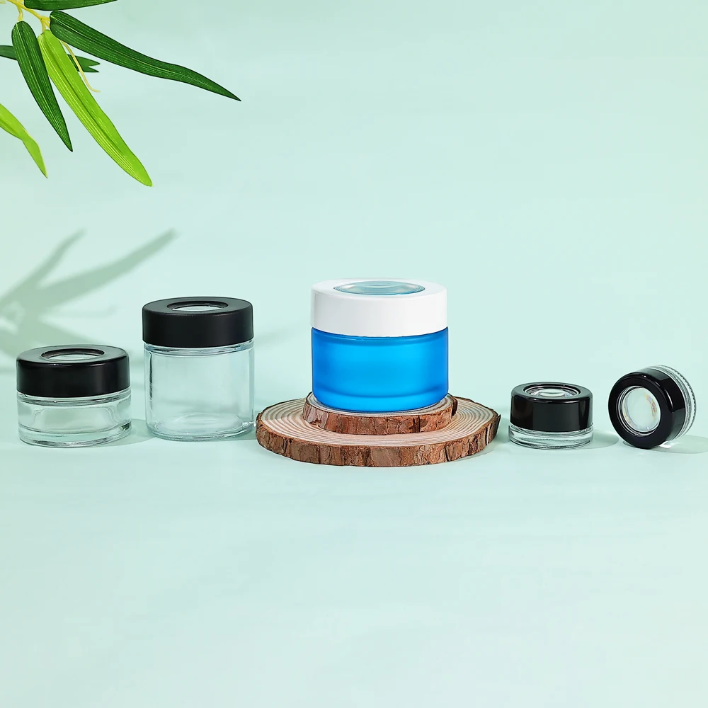 Child Resistant Glass Jars With Magnifying Lids For Top-shelf Dry Flower Display Airtight Smell Proof Container Jar Bottles