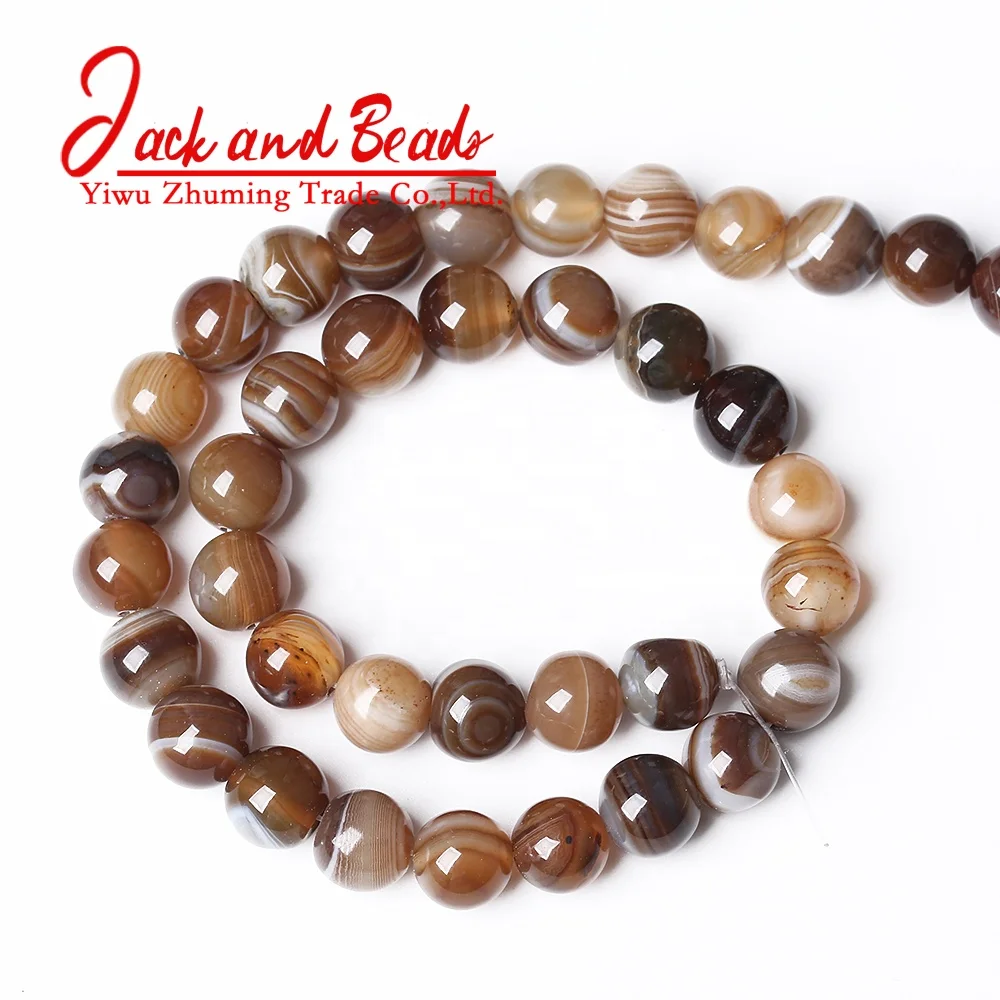 Natural Onyx Stone Brown Striped Agates Round Loose Beads for Jewelry Making