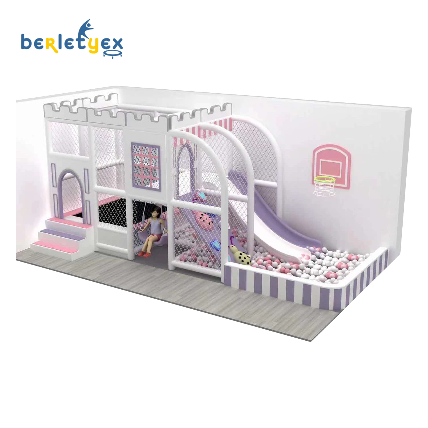 Berletyex Small Soft Play Games Kids Slides Indoor Plastic Playground Playhouse Equipment for Home