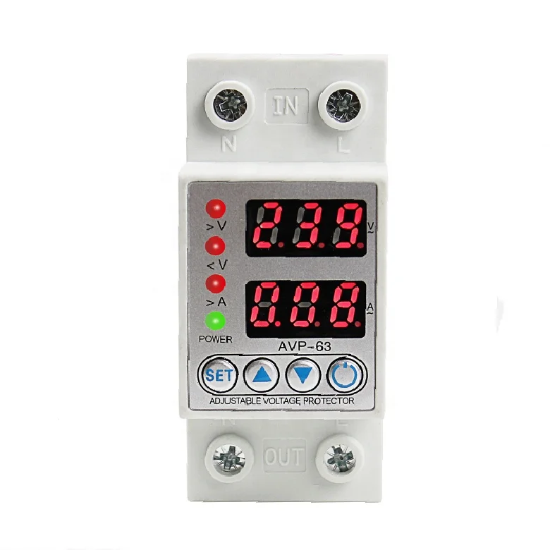 High Quality Free Sample Dual Display Digital Over Under Voltage Protector AC 1A-63A 230V Adjustable Voltage Current Protector