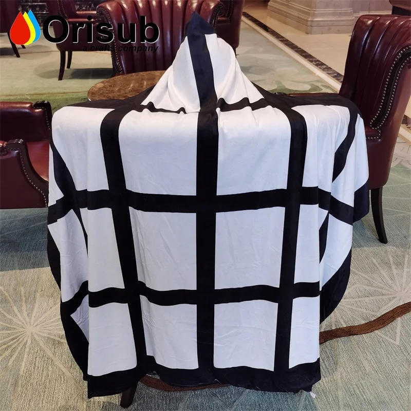 Largest 60x80 inch soft velvet sublimation hoodie blanket custom 20 panel adult hooded blanket