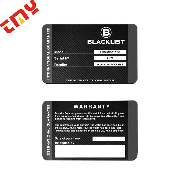 Custom Brand Design Logo Glossy Matte Writable Plastic PVC  Guarantee Authenticity Warranty Card For Watch/Jewelry