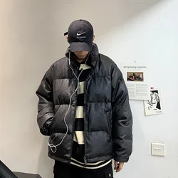 JY043 2022 winter new coats men hooded PU puffer jackets stand collar padded down jacket