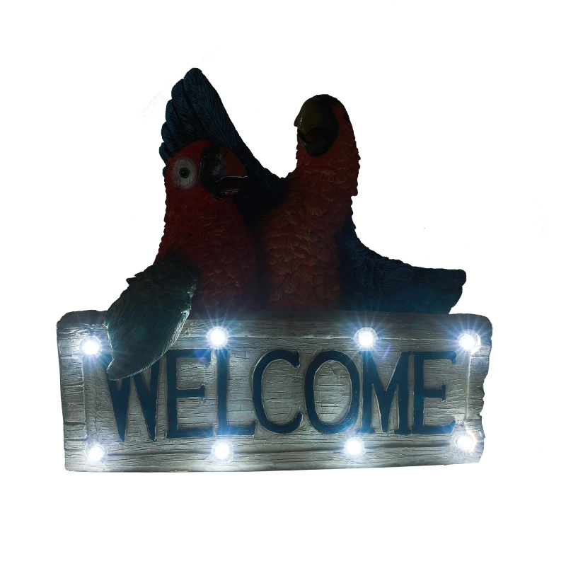 
Polyresin Solar welcome sign parrots statue resin animals figuren Succulents with solar light 