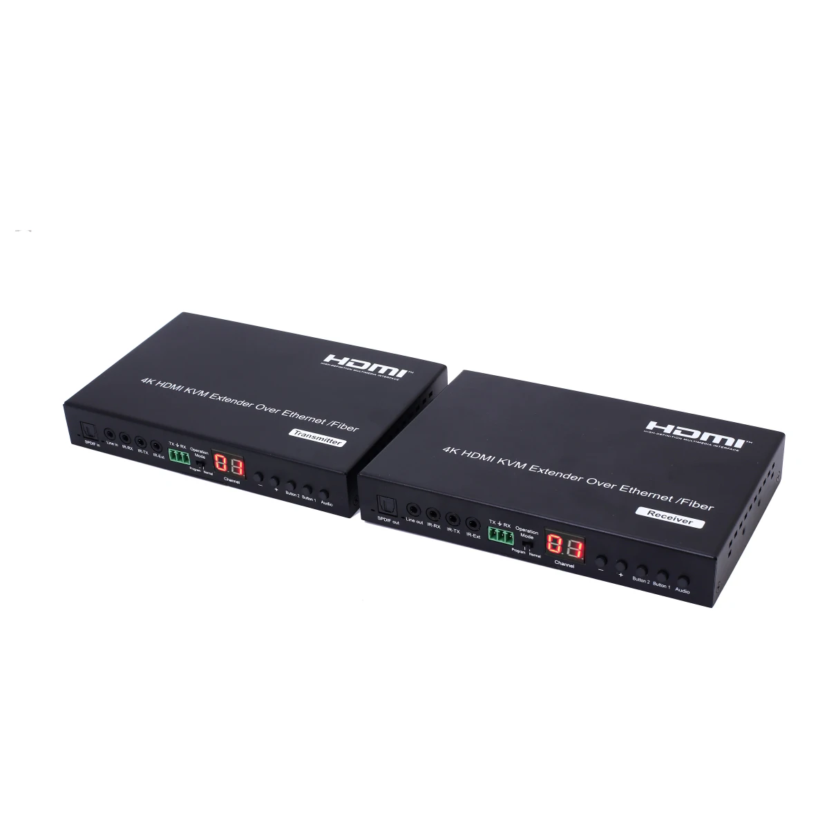 FOXUN 4K Low latency KVM HDMI Extender over IP/Fiber,With RS232, Remote, LED Support Bi-Directional Wide Band IR