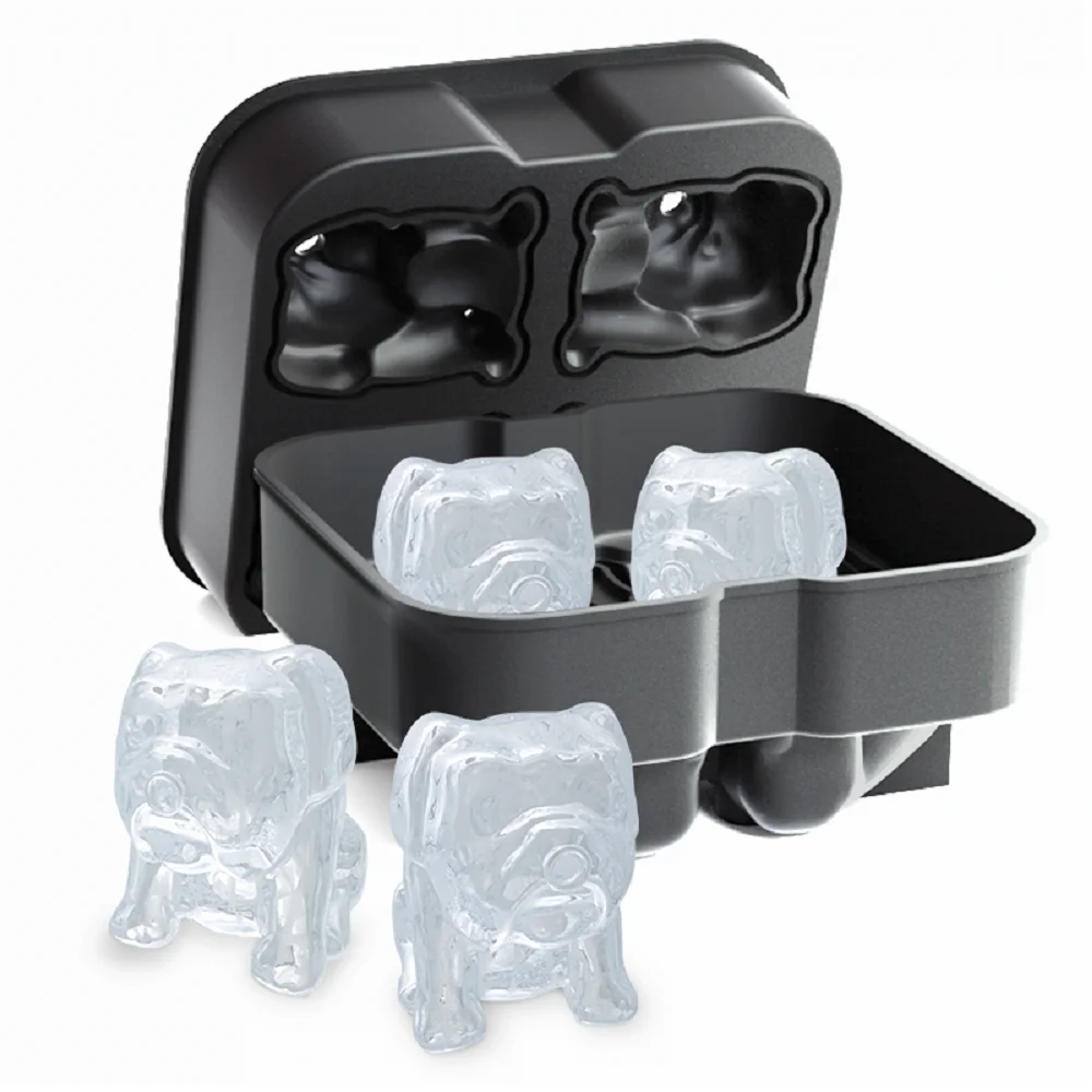 BHD New Arrival Bulldog Funny Shape Ice Cube Tray Silicone Sphere Ice Ball Mold Dog Face 3D Large Cube for Whiskey