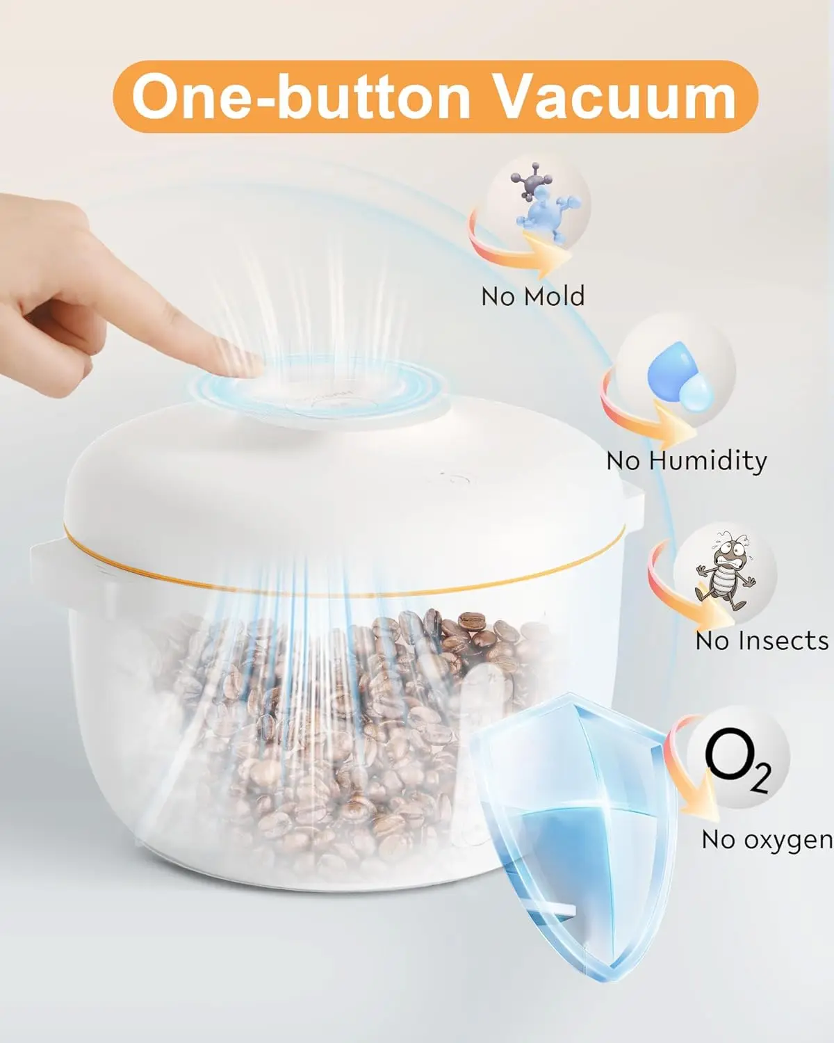 Portable 7L White Dry Food Storage with Automatic Real-time Vacuum Status Healthy Nutritional Grains Viewable Window for Pets