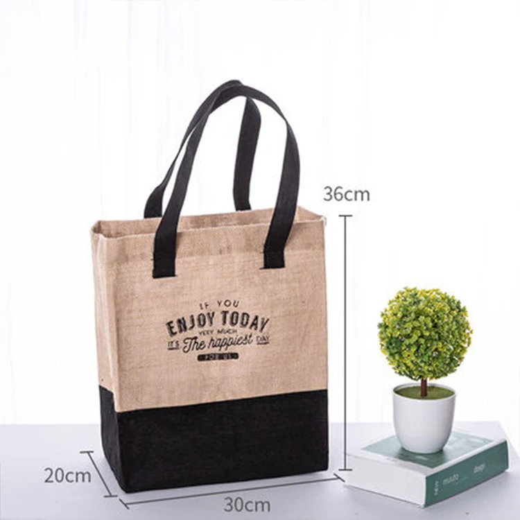 Logo Printed Tote Eco Friendly Recycled Shopping Jute Bags with Logo Promotional High Quality Low Price Customized Handled