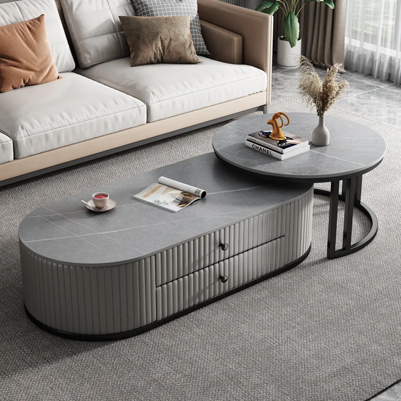 Modern Luxury Marble Top Gold Stainless Steel Frame Sectional Glass Round Coffee Table