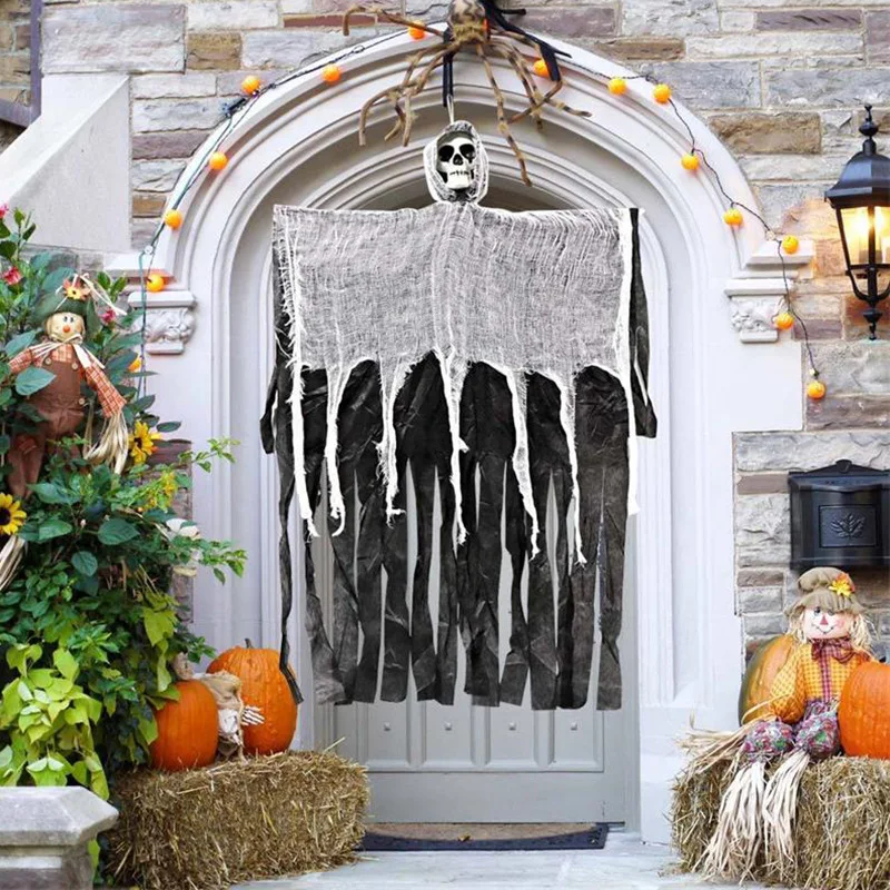 Halloween decoration props skull gauze ghost face hanging ghost haunted house doorway hanging skeleton horror ghosts