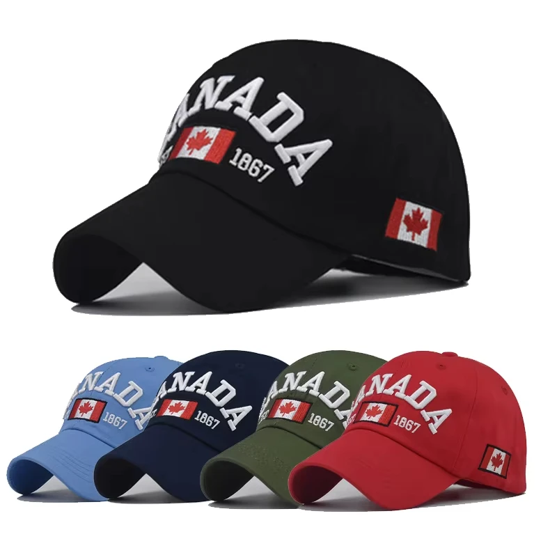 High Quality Outdoor Canada Flag Washed Cotton Baseball Cap Embroidery Logo Wash Cotton Unstructured Sports Dad Hat